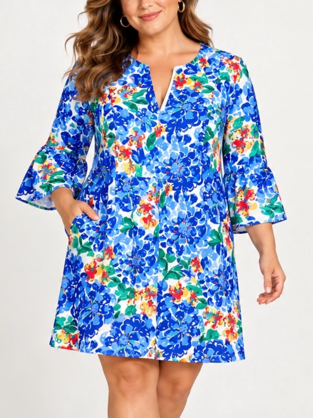Jude Connally Bright Blue Floral V-Neck Swim Coverup